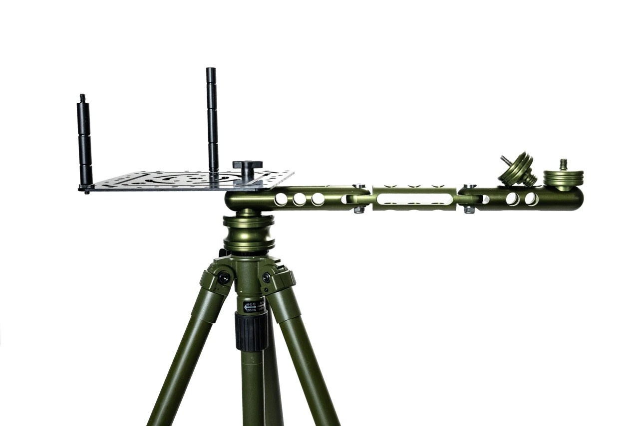 The Tripod Arm threads onto a standard tripod head and turns the tripod you already own into an articulating arm.